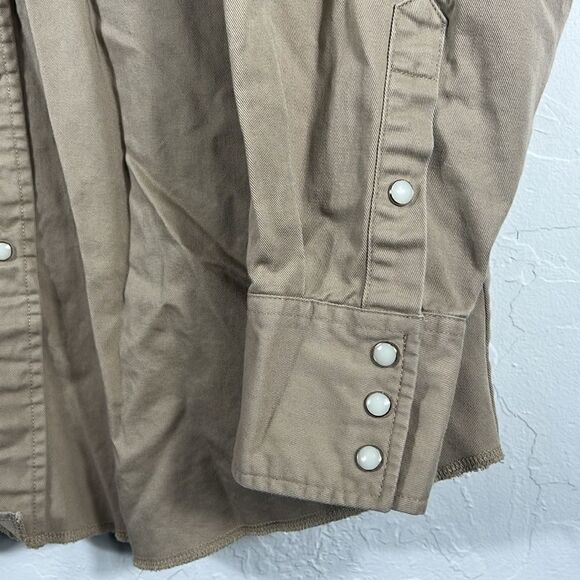 š„Vintage WRANGLER Western Thick Pearl SnapāTan āDenim Likeā Shirt 18.5-38 (2XL) - Picture 6 of 9